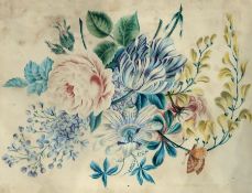 Pair 19th century Oriental watercolours
Floral still life with roses, pansies, etc.