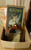 Two prints of Georgian ladies, reproduction Georgian-style wall mirror, sundry other prints,