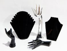 A quantity of jewellery display stands for necklaces,