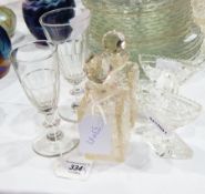 Two cordial glasses of half-panelled form and knop stems,