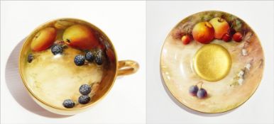 Royal Worcester fruit painted porcelain cabinet cup, signed by W. H.
