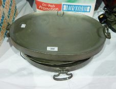 Two pewter warming dishes and a pewter dish (3)