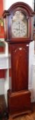 A Georgian mahogany longcase clock, the domed hood supported by fluted columns,