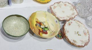 Three Davenport Longport Staffordshire plates with serpentine gilt edges,