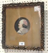 John W Perrin 
Oil on board 
Circular head and shoulders sideways portrait of Cardinal,
