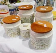Set of four Hornsea pottery cylindrical kitchen canisters, 