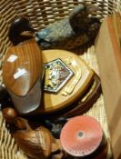 A basket of wooden book ends, bridge set,