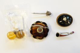 Pietradura brooch, Scottish silver hardstone brooch,