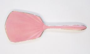 Silver mounted hand mirror with pink enamelled back,