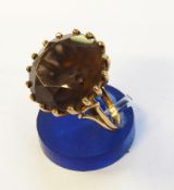 9ct gold smoky quartz dress ring set circular faceted stone in claw set mount