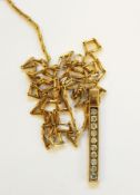 Diamond and gold-coloured metal drop pendant, rectangular set ten diamonds, total approx. 0.