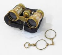 Pair French gilt metal and mother-of-pearl opera glasses in case marked 