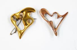 1960's silver-coloured metal and gilt designer brooch made by Maughan Harvey (silversmith and