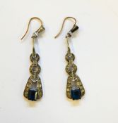 Diamante set star brooch, diamante and bluestone drop earrings,