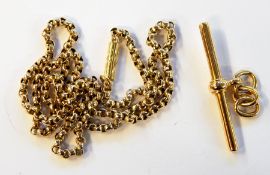18ct gold T-bar from a fob chain, suspended by three links, 4.5g approx.
