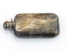 Spirit flask, rectangular, plain and engraved with crest and motto 