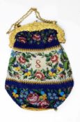 Victorian beaded purse, floral decorated and initial 