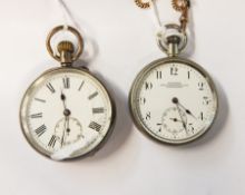Longines plated pocket watch, button winding, inscribed 