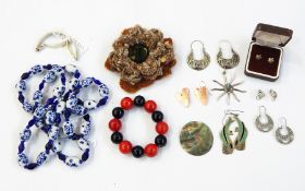 Quantity silver and costume jewellery including Oriental ceramic beads