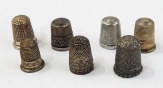 Seven various silver thimbles