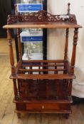 Victorian mahogany Canterbury magazine rack with scroll pierced three-quarter gallery,