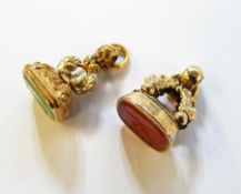 Georgian gold-coloured metal and cornelian seal carved with bird and inscribed 