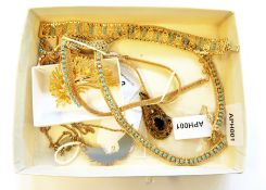 Quantity of gilt and turquoise-coloured stone costume jewellery,