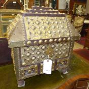 A brass studded Indian hardwood dowry chest