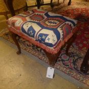 A Queen Anne style footstool with Kelim needlework seat on cabriole supports