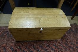 A pine dome top blanket box with metal handle