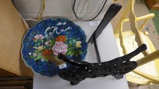 A large cloisonne charger floral scallop edge on stand