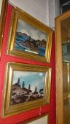 A pair of Chinese reverse paintings on glass in gilded frames