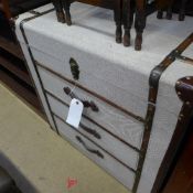 A Ralph Lauren style chest of drawers, three drawers a lift up storage top with wooden straps
