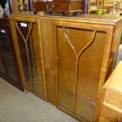 An Art Deco walnut display cabinet  (one glass panel a/f)