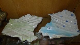 Two Carol McNicoll signed hand painted fan form trays British c 1943