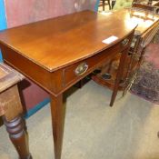 A C19th mahogany bow fronted side table fitted single drawer and raised on square tapering supports