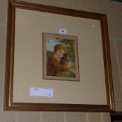 A chromolithograph young boy with terrier framed and glazed
