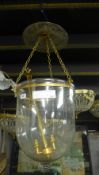 A glass gilt classical mounted hanging lantern