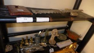 A swordfish bill, classical alabaster figure, crocodile skin mirror, a hippo tusk and a collection