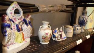 A large collection of pottery including Staffordshire watch stand , Chinese vase, damaged Derby