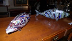 Two Murano style colour glass fish