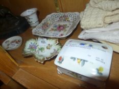 A collection of Herand pottery and a reticulated Dresden hand painted bowl