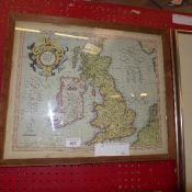 A coloured print map of Great Britain framed and glazed
