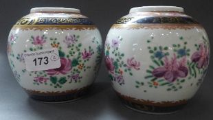 A pair of late C19th Samson style vases with floral decoration