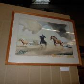A watercolour depicting wild horses indistinctly signed framed and glazed