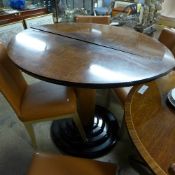 A pair of demi lune Art Deco style console table on ebonised tiered base
