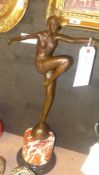 A bronze figure Art Deco style dancer on marble base