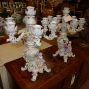 A pair of Meissen six branch candelabra