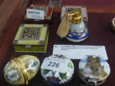 A collection of three enamelled boxes, a cloisonne pill box and porcelain pill box and a porcelain