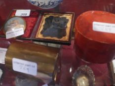Two Victorian framed miniature photograph portraits together with other items